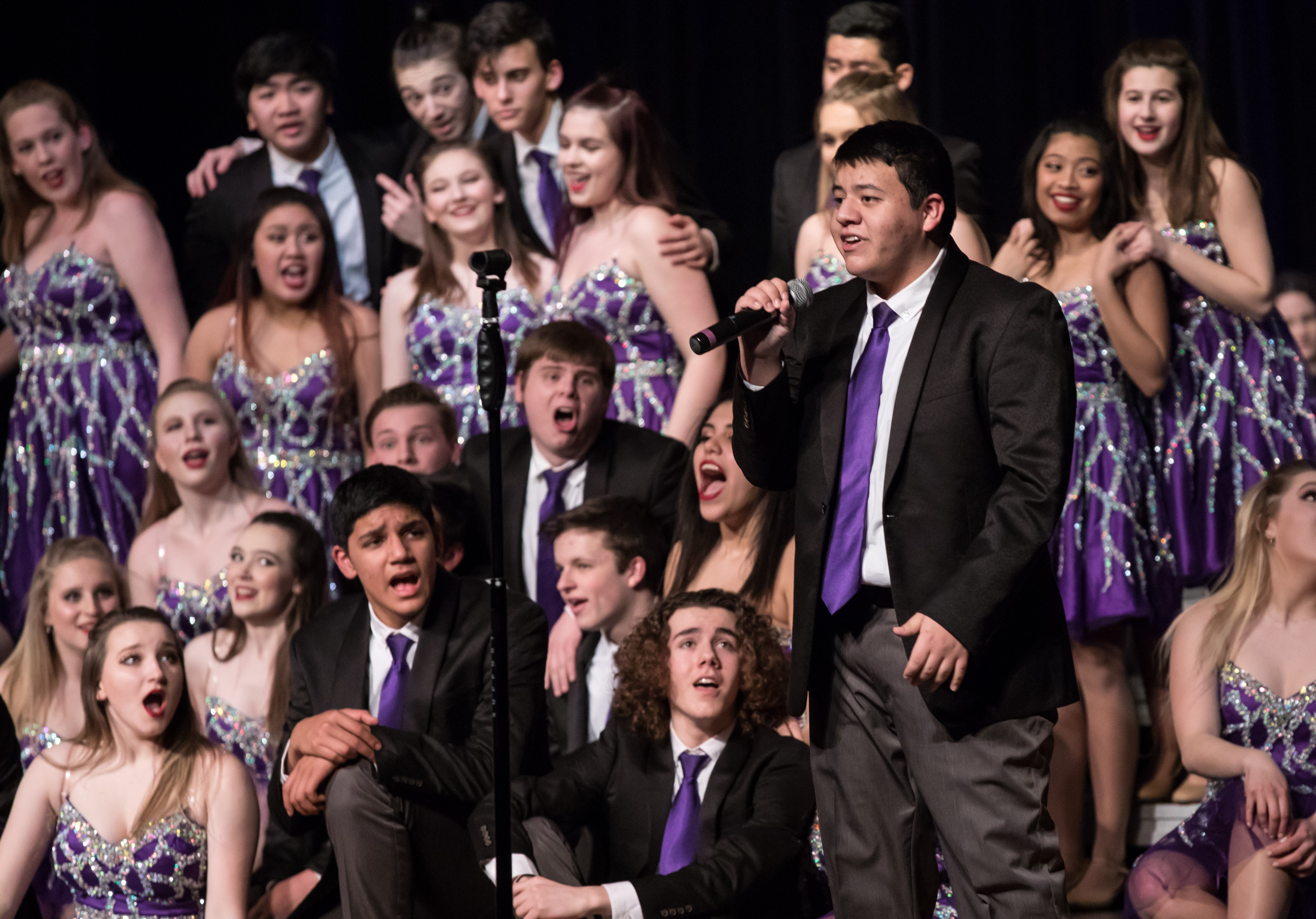 Photo of the Show Choir Mundelein Sound performing at a concert