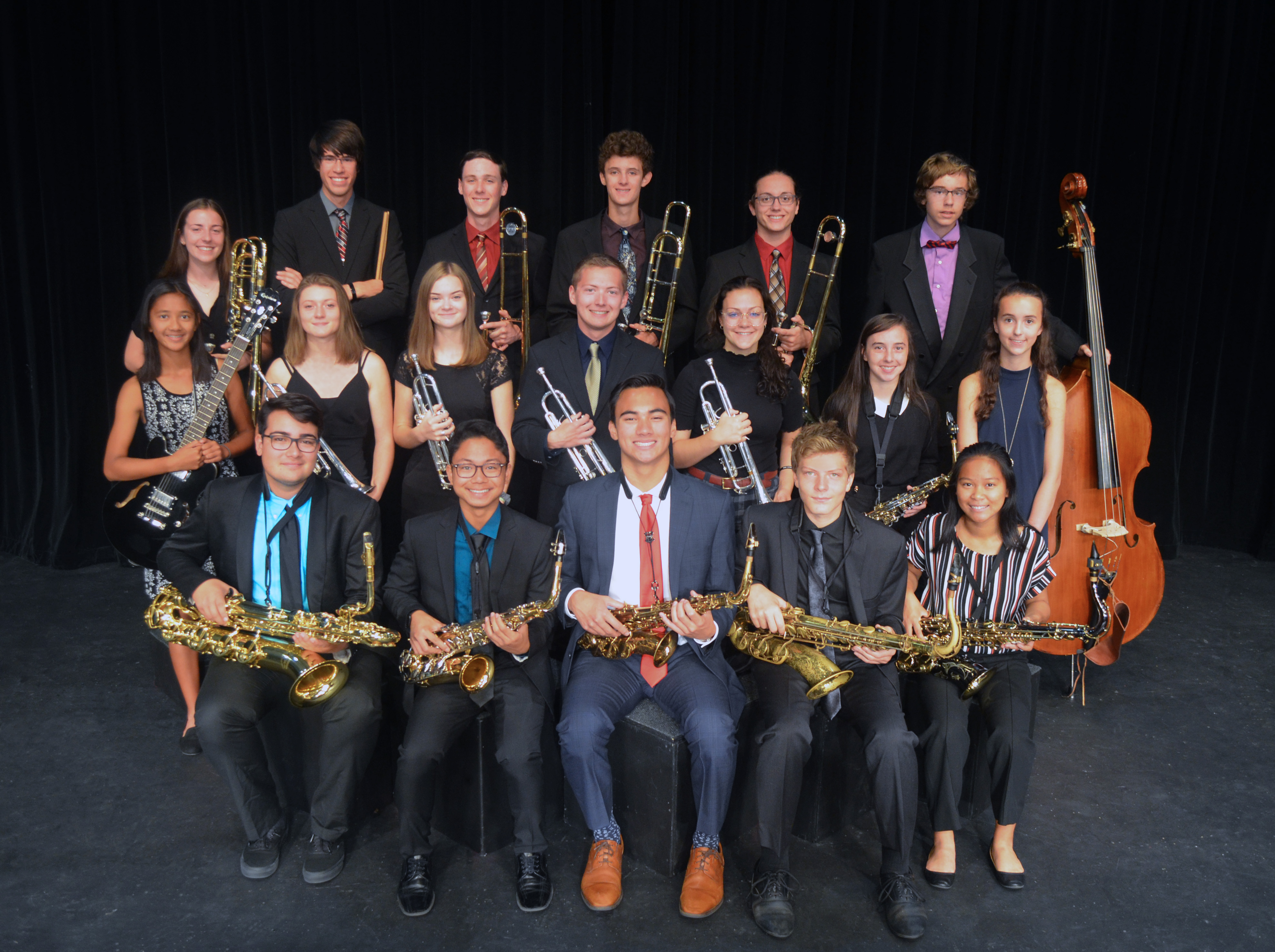 Group photo of jazz ensemble; Garrett Munz is front and center