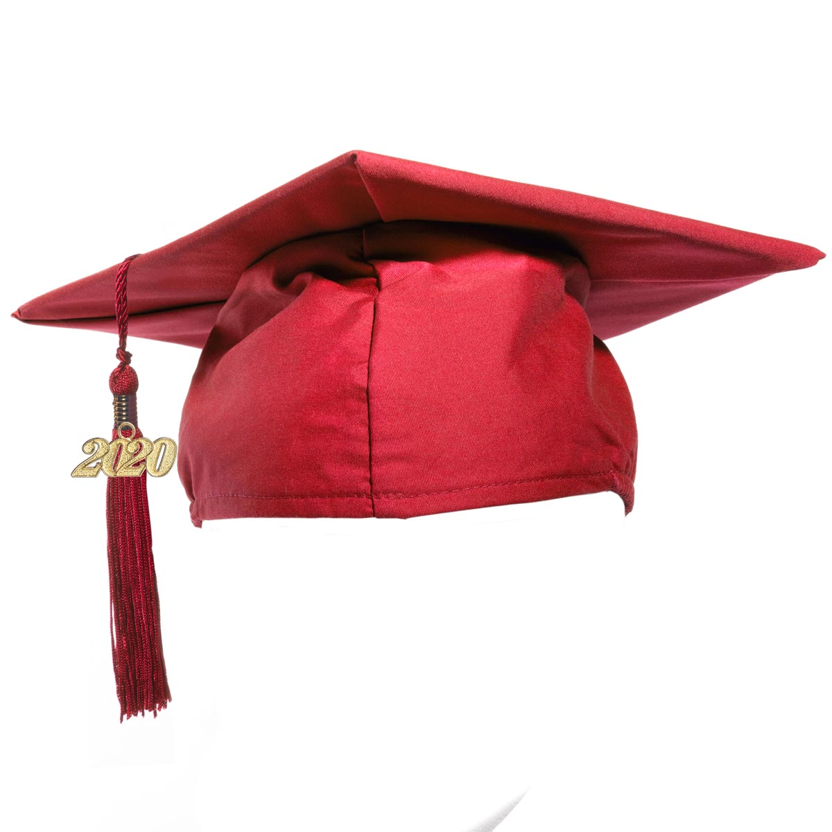 Red graduation cap with a 2020 medal attached