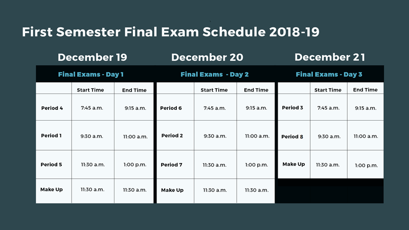 First Semester Final Exams Schedule 2018-19 - Academics - News ...